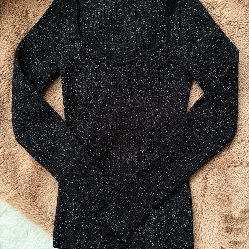 Anthropologie Black Sweater with Subtle Gold Speckles